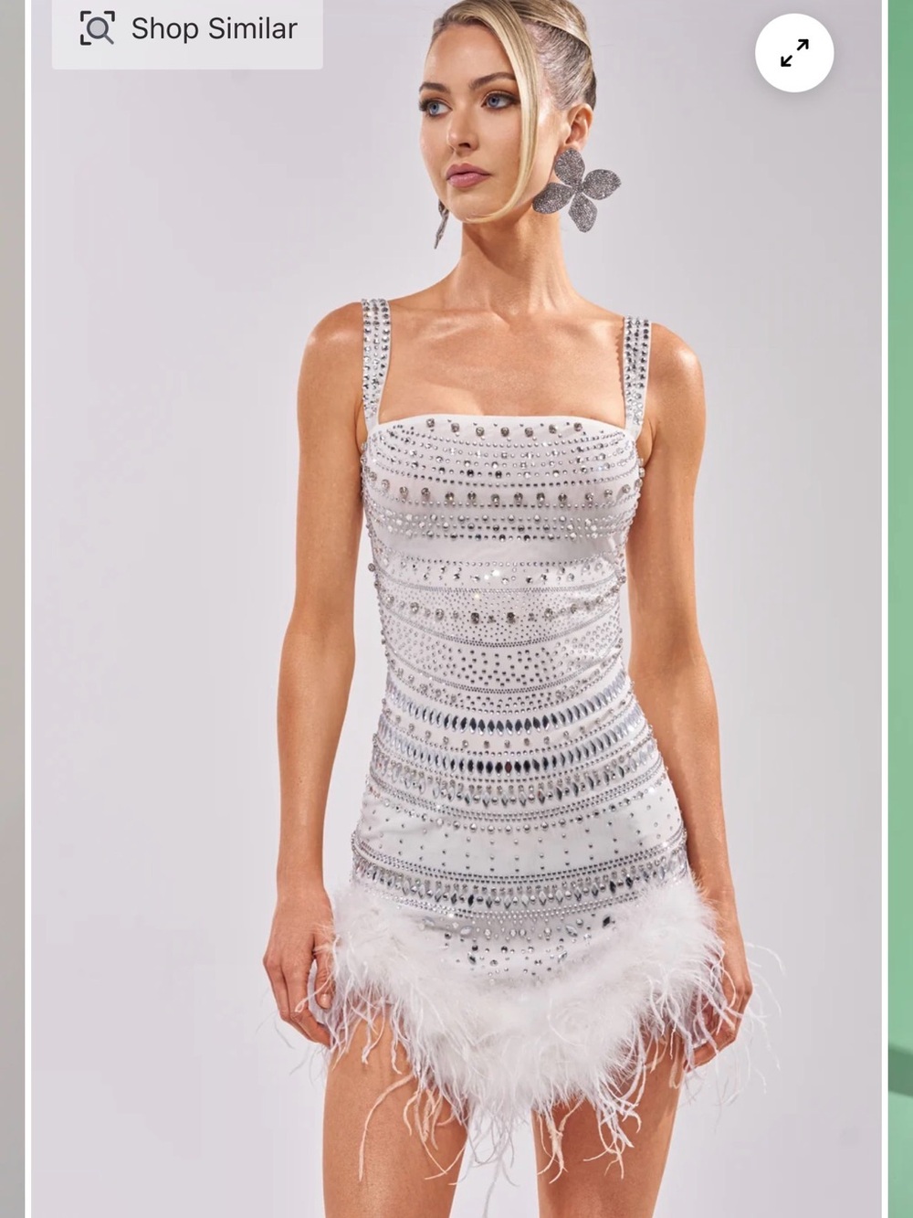 Akira showstopper mini White Embellished Feather Hem Mini Dress rhinestones